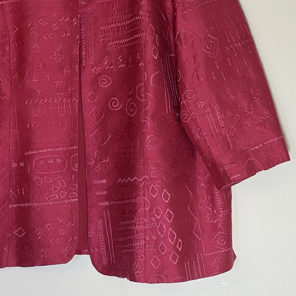 Coldwater Creek Jacket Womens 2X Pink Silk Geometric Embroidered Open Front Boho - Picture 3 of 16